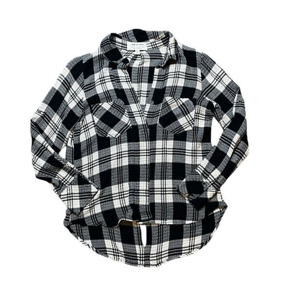 ANTHROPOLOGIE Cloth & Stone Long Sleeve Button Down Shirt Black White Medium - Picture 1 of 6